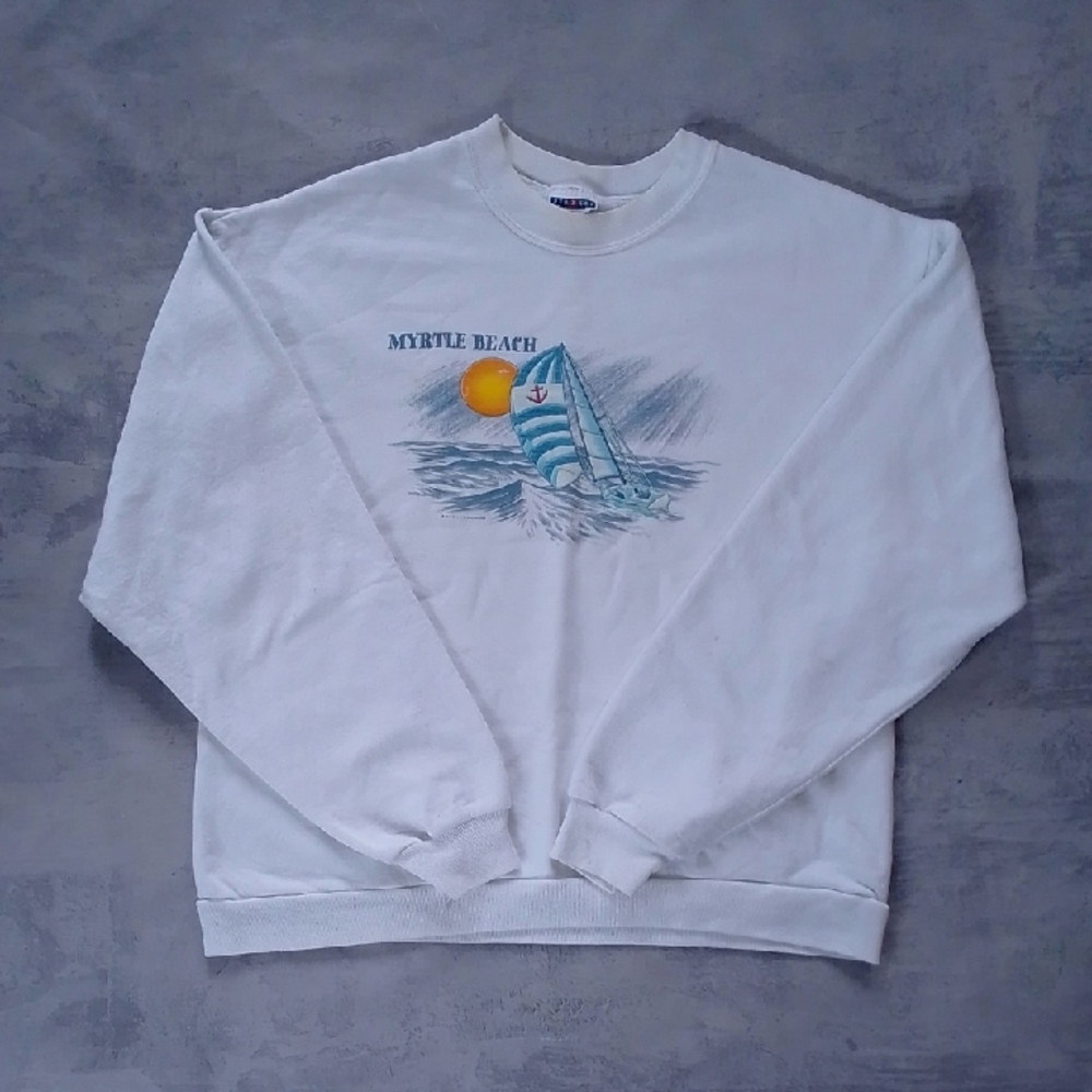 Vintage 90s White Myrtle Beach Graphic Sweater SAIL BOAT
